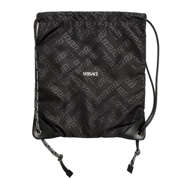 Versace Handbags - Versace Unisex Black Logo Print Backpack